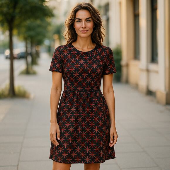LuLaRoe Womens Dress Size XL Orange Brown Black Starburst Star Print Amelia NEW - Picture 1 of 6